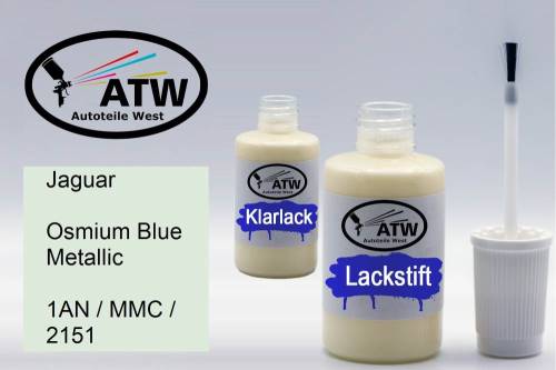 Jaguar, Osmium Blue Metallic, 1AN / MMC / 2151: 20ml Lackstift + 20ml Klarlack - Set, von ATW Autoteile West.